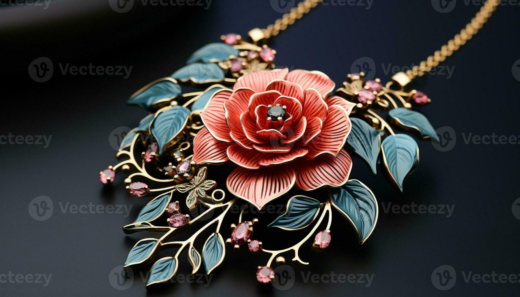 AI generated Elegant gold necklace, symbol of love, adorned with floral pattern generated by AI photo