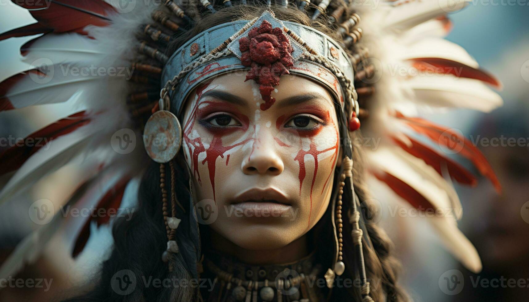 AI generated Young woman, indigenous beauty, smiling, looking at camera, close up generated by AI photo