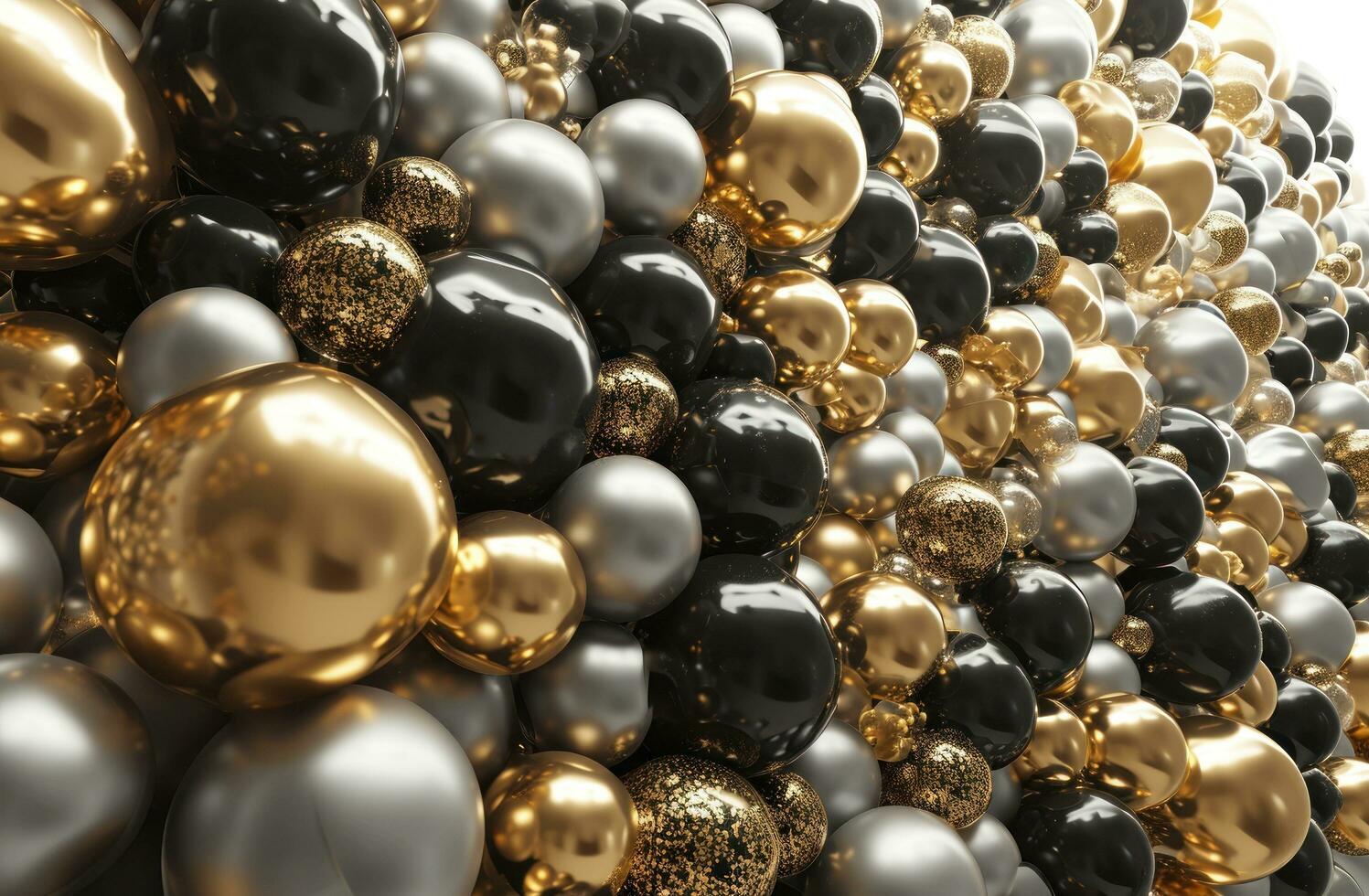 AI generated a wall of silver and golden balloons on white background photo
