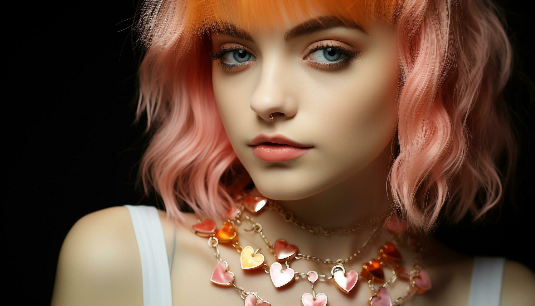 AI generated Beautiful fashion model with blond hair looking at camera sensually generated by AI photo