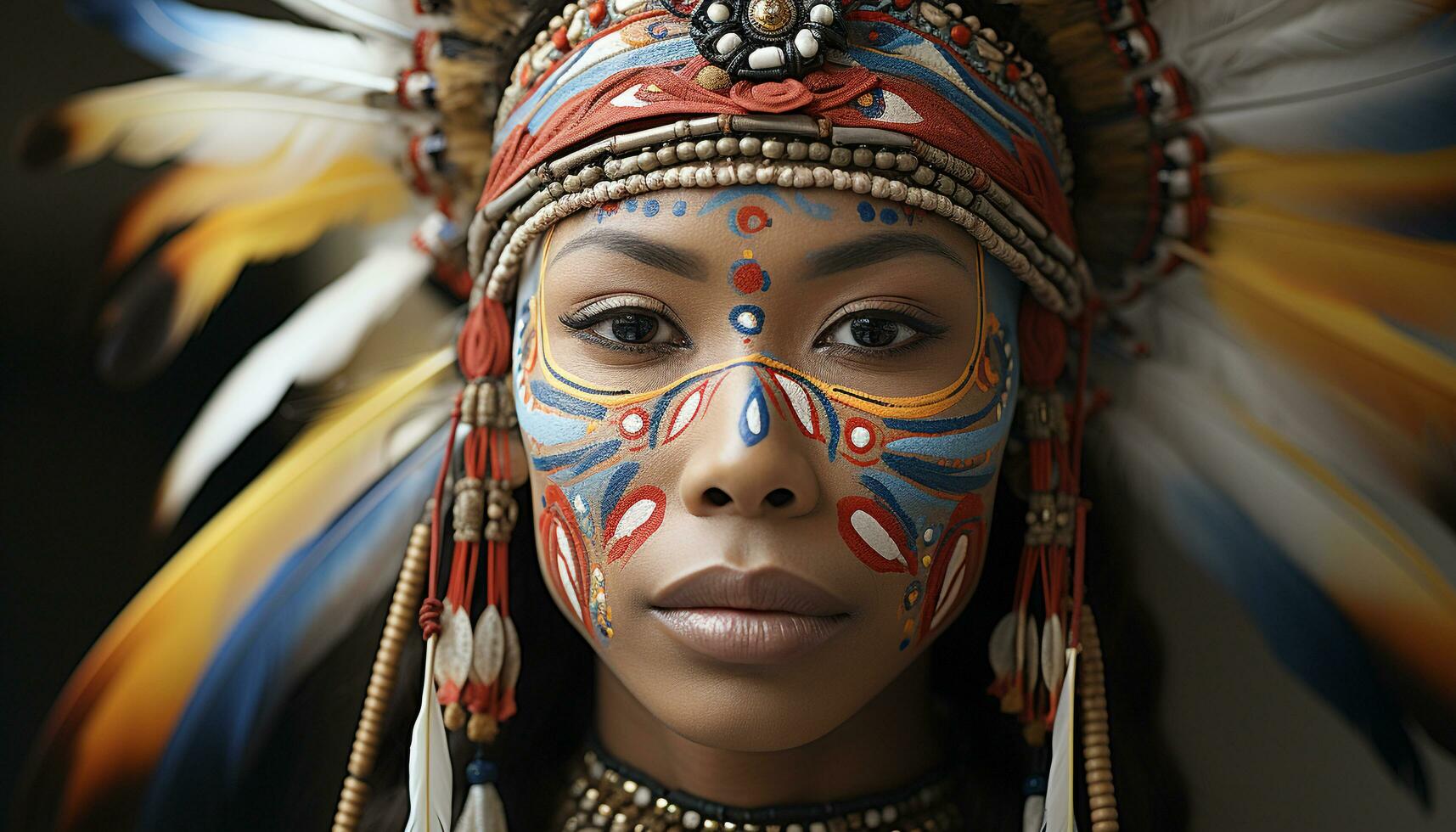 ai generado hermosa indígena mujer en tradicional ropa, mirando con confianza a cámara generado por ai foto