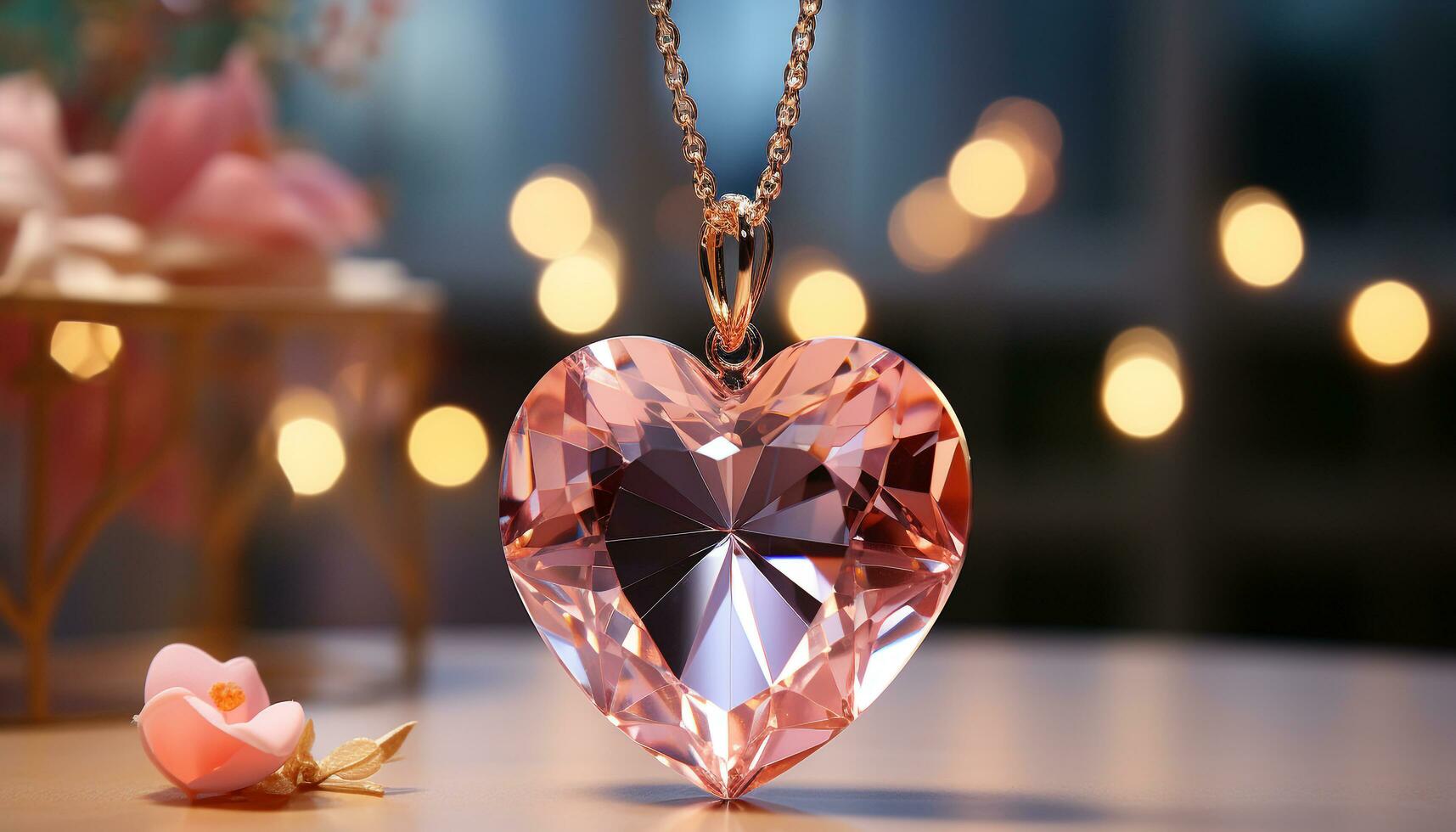 AI generated Shiny gemstone necklace, symbol of love, illuminated with vibrant elegance generated by AI photo