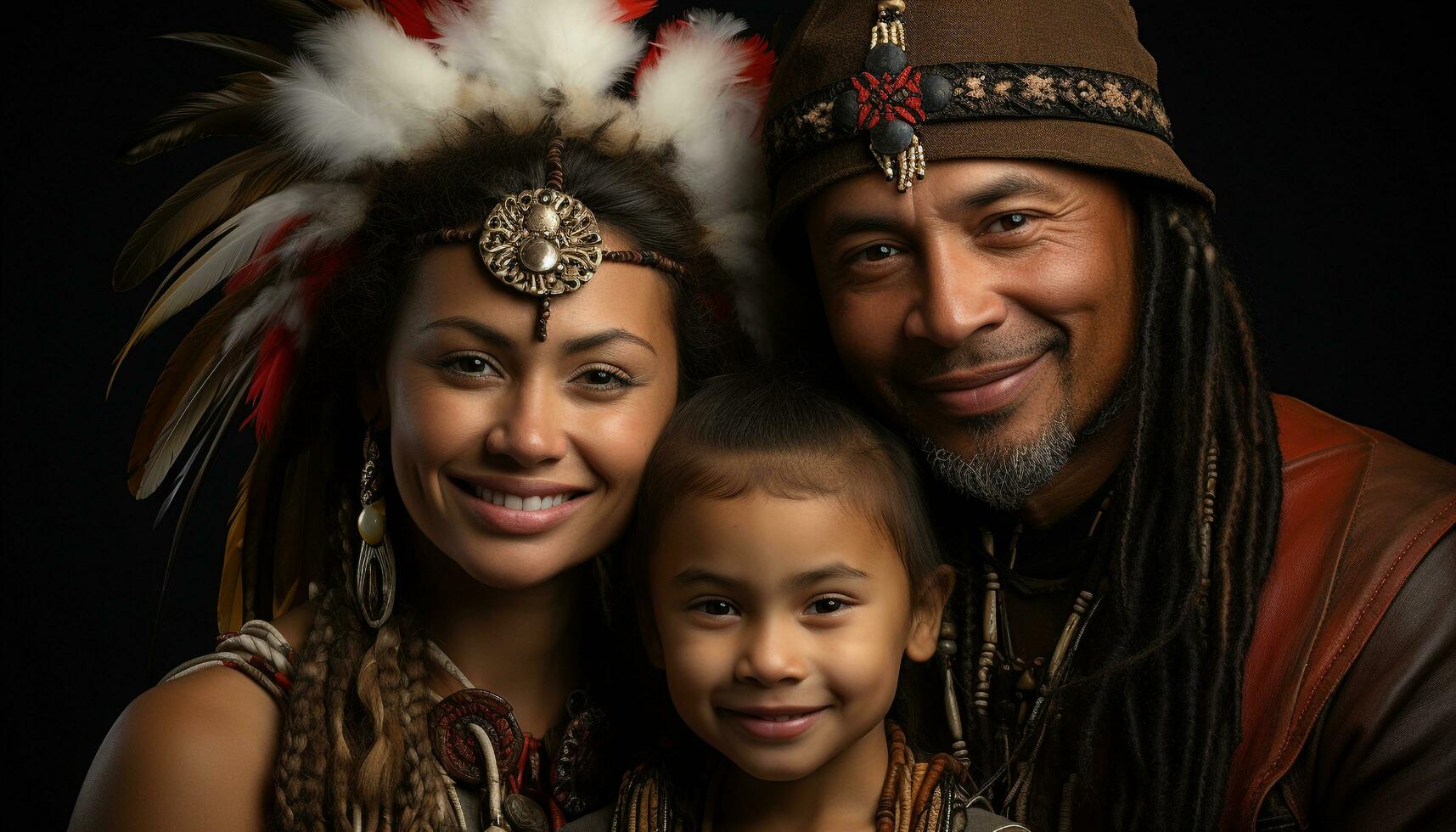 AI generated Smiling family, love and joy, celebrating traditional festival indoors generated by AI photo