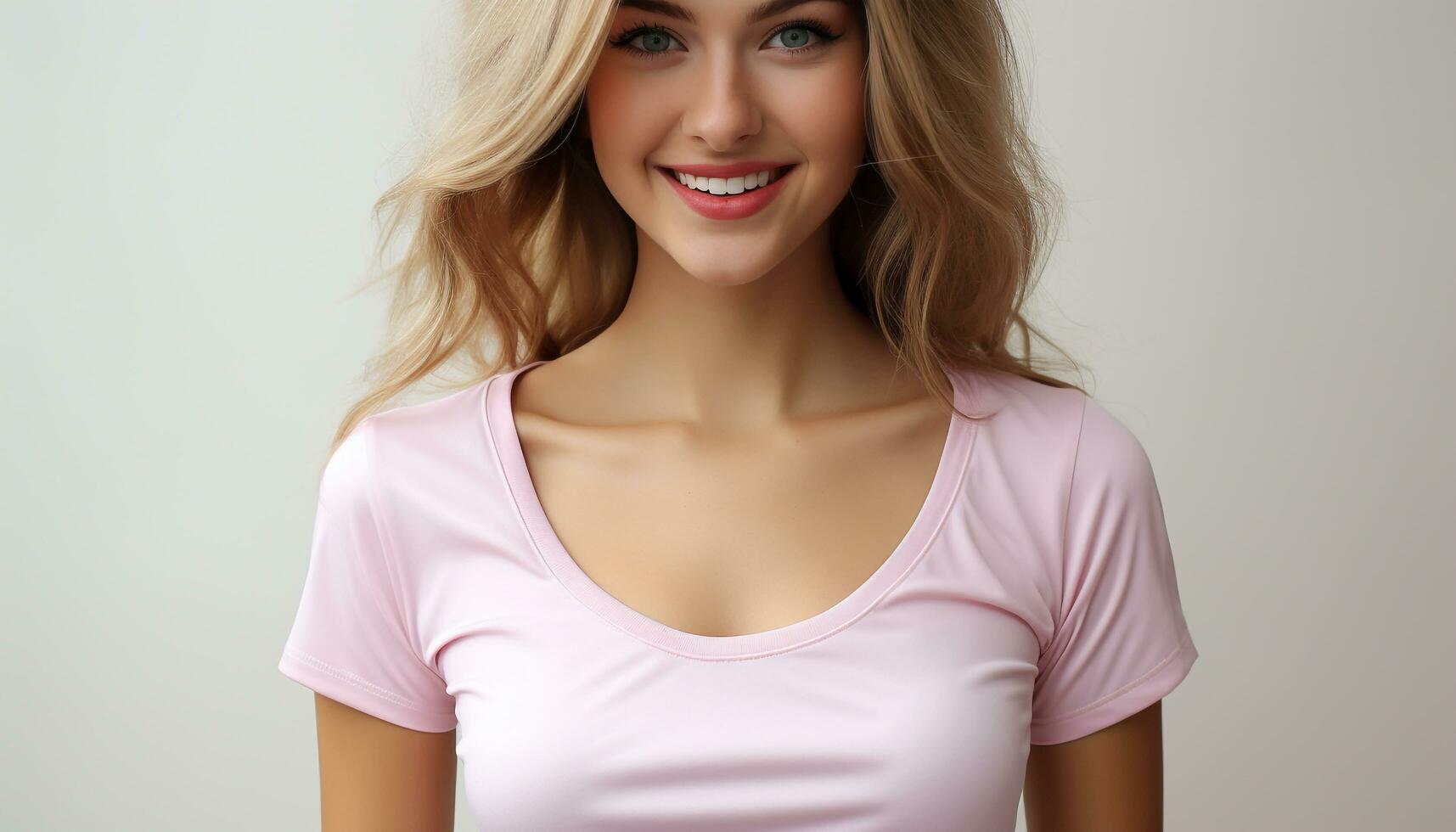 AI generated Smiling beauty, young adult, blond hair, looking at camera generated by AI photo
