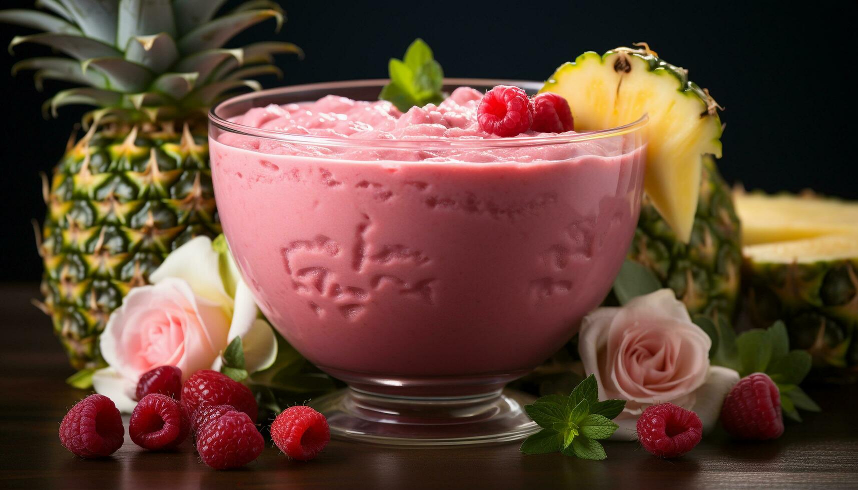 AI generated Fresh raspberry dessert, a sweet and healthy indulgence generated by AI photo