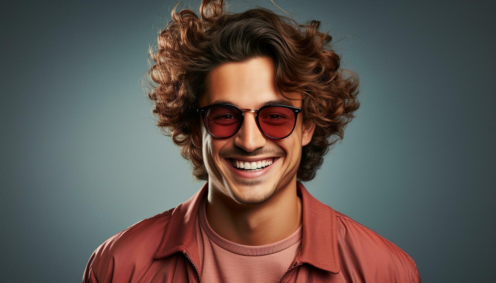 AI generated A confident, smiling man with sunglasses exudes happiness and style generated by AI photo