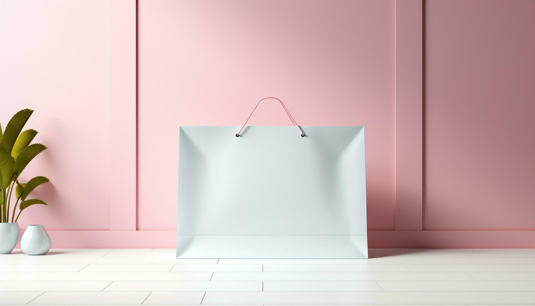 AI generated Modern fashion store with clean, empty shelves and pink wallpaper generated by AI photo