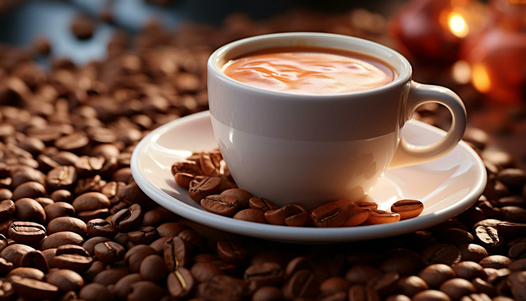 AI generated Hot coffee in a mug, close up, on a wooden table generated by AI photo