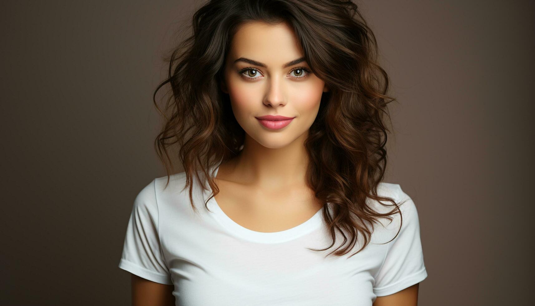 AI generated Beautiful woman with curly brown hair looking at camera generated by AI photo