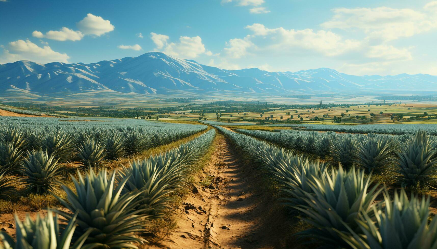 ai generado idílico rural escena verde prado, azul cielo, y majestuoso montañas generado por ai foto