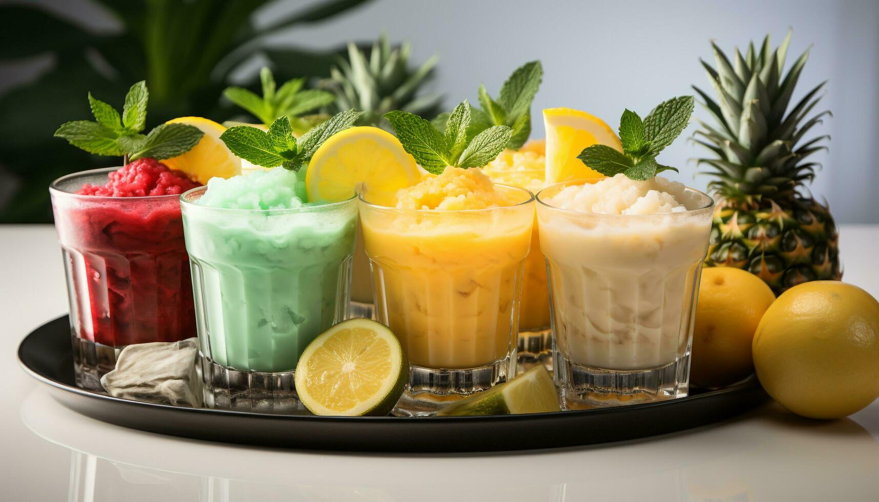 AI generated Fresh fruit cocktail, a healthy summer drink with mint leaf generated by AI photo
