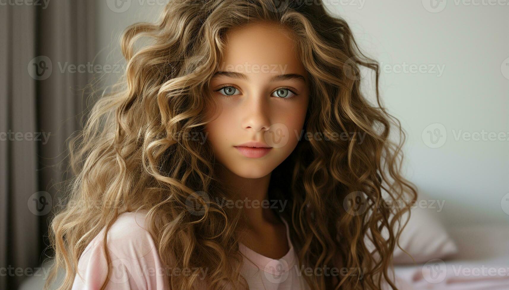 AI generated One beautiful woman with long blond hair looking at camera generated by AI photo