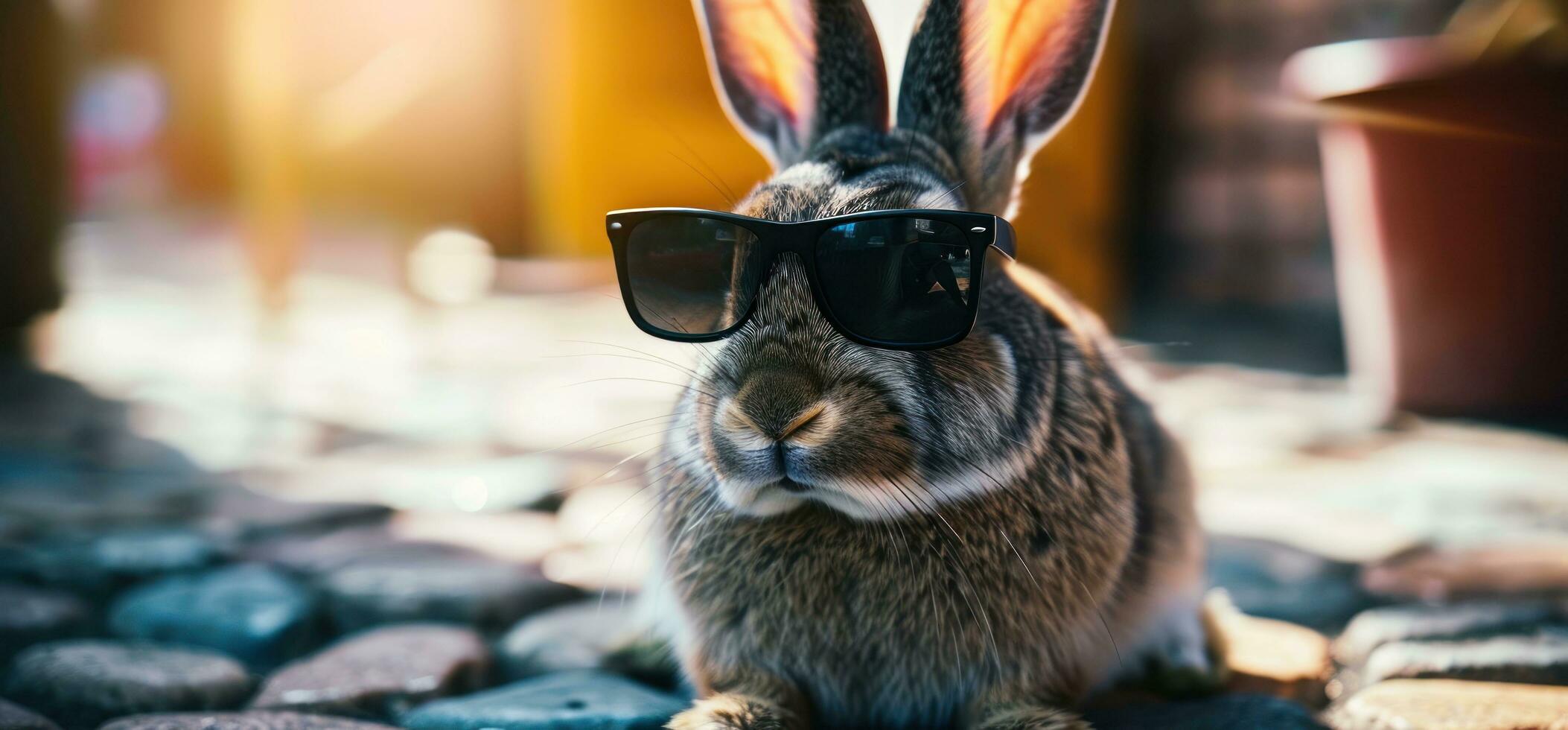 AI generated an image of a rabbit wearing sunglasses photo