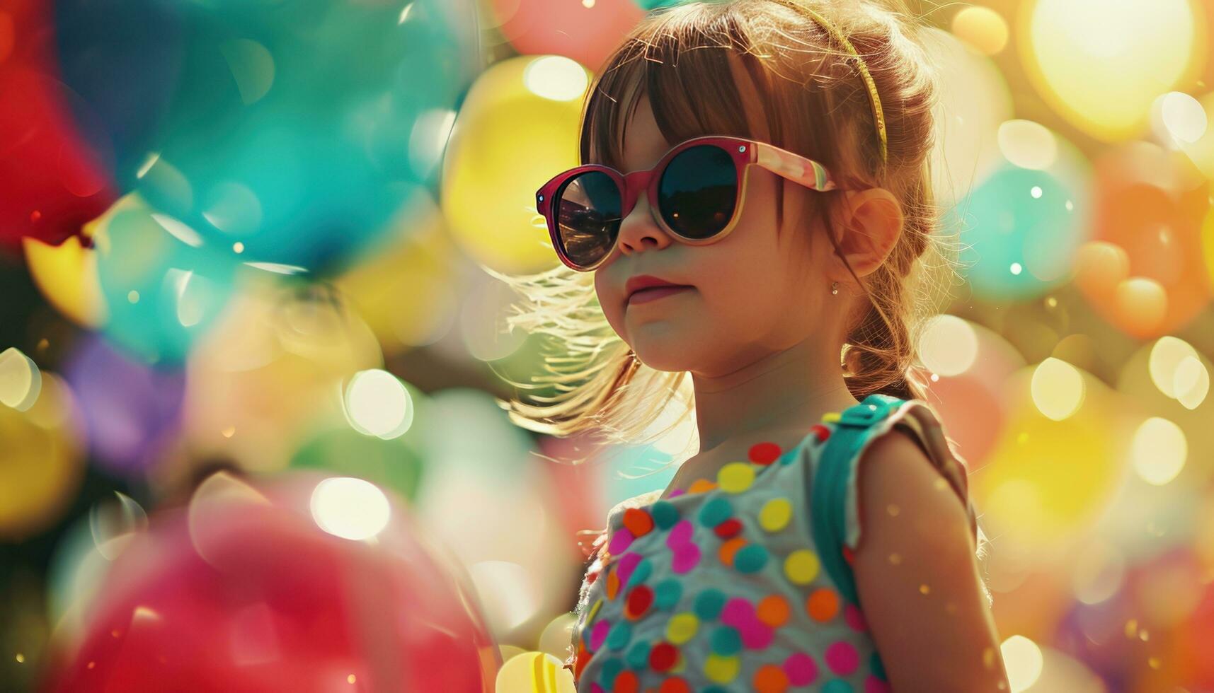 AI generated an innocent little girl wearing sunglasses and a balloon photo