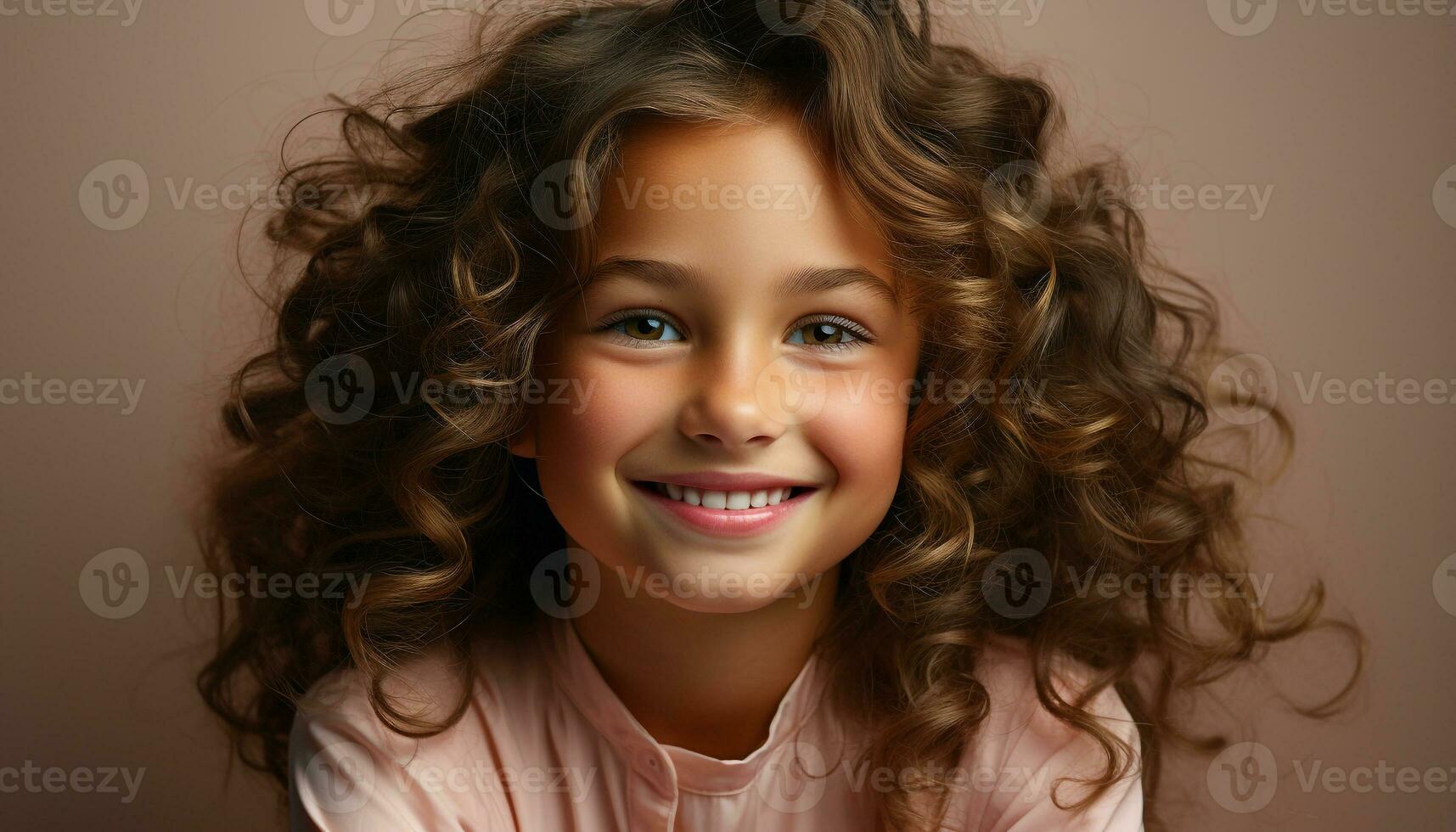 AI generated Smiling cute child with curly hair, looking at camera happily generated by AI photo
