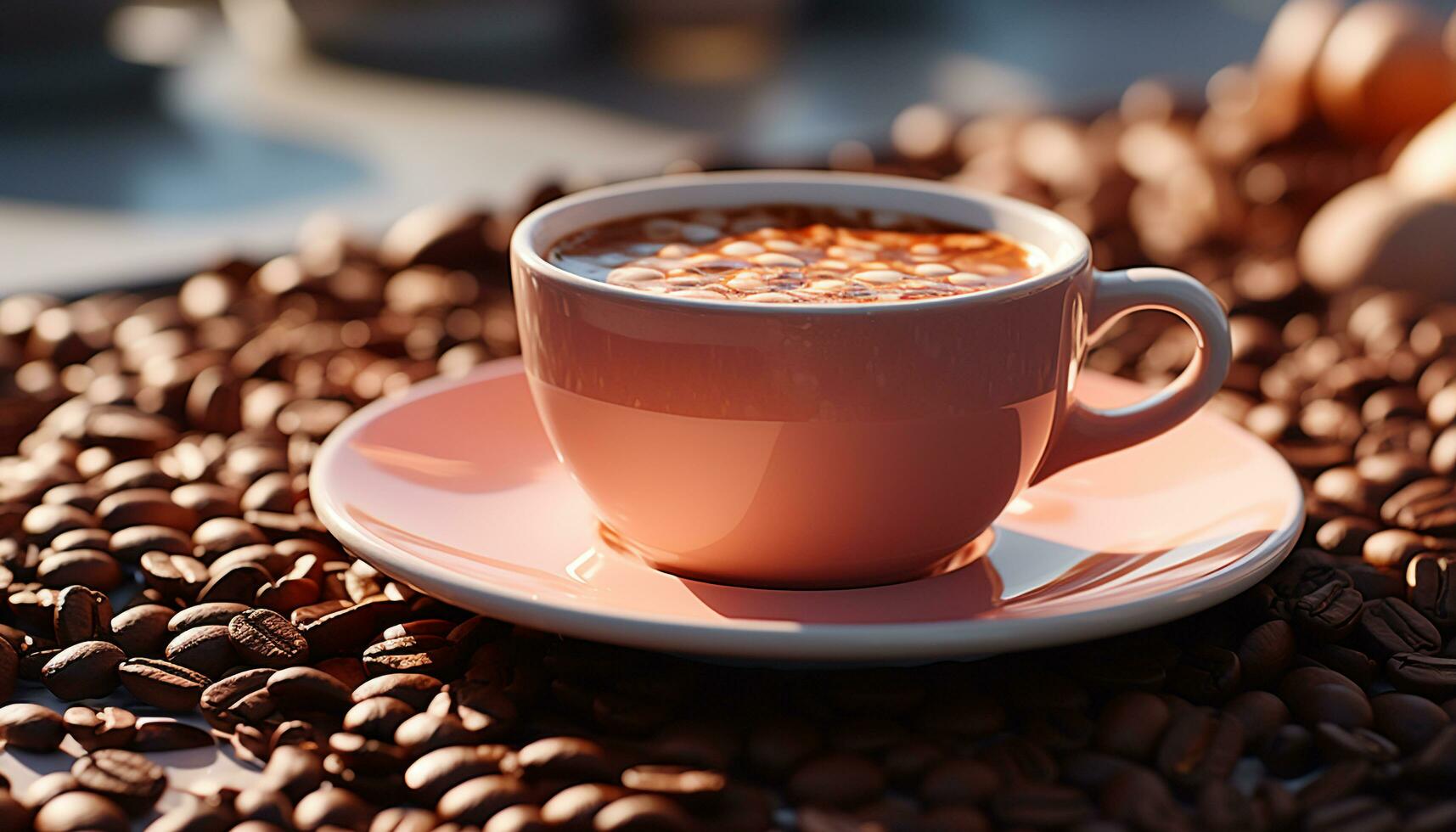 AI generated Freshly brewed coffee in a hot cup on wooden table generated by AI photo