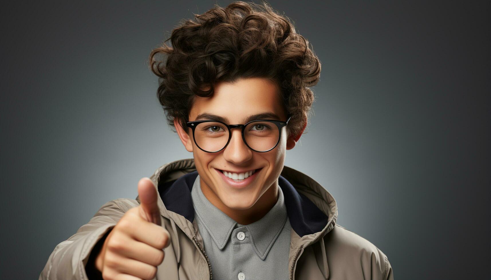 AI generated One confident man, smiling with a toothy smile, looking at camera generated by AI photo