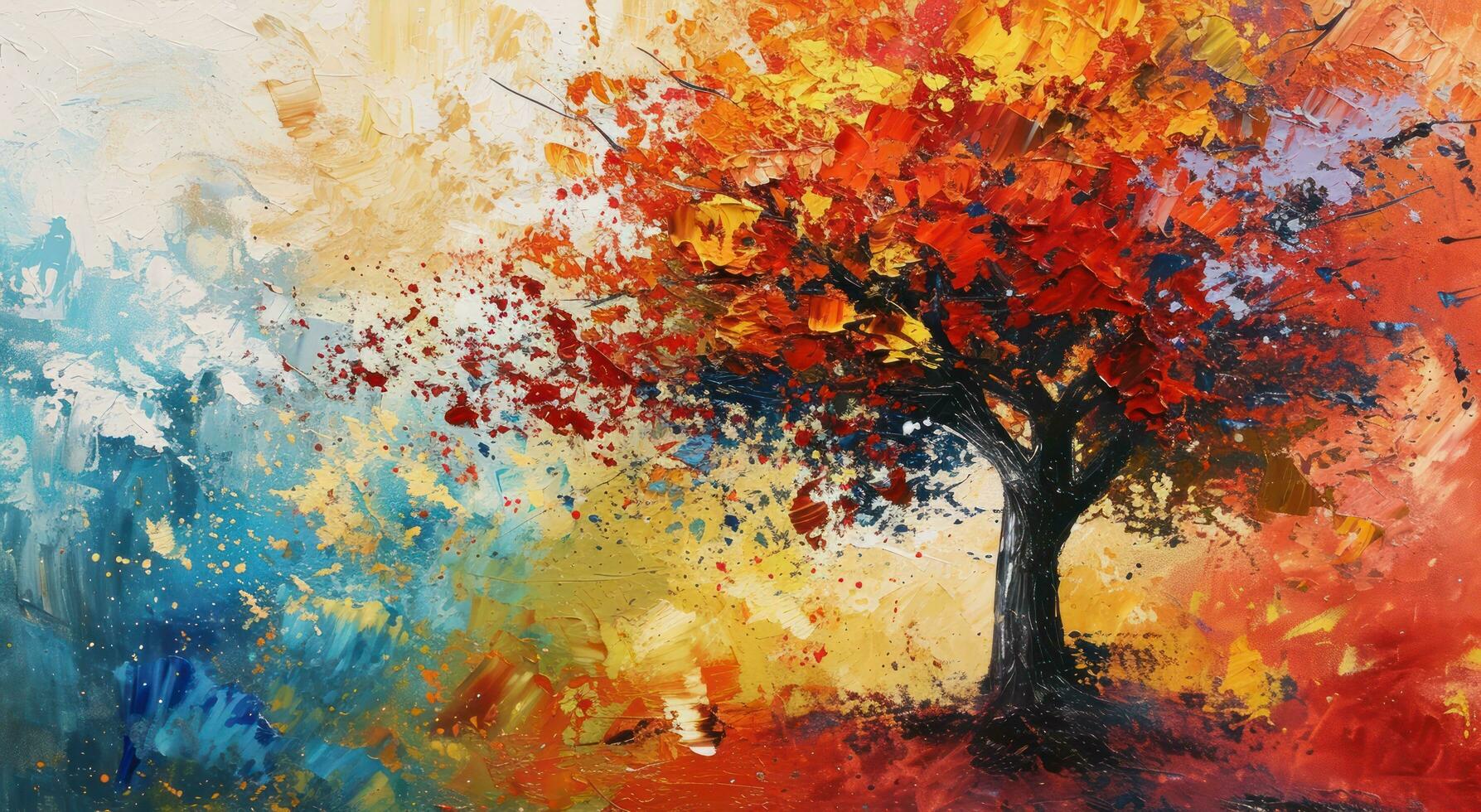 AI generated an abstract painting of a colorful tree and leaves photo