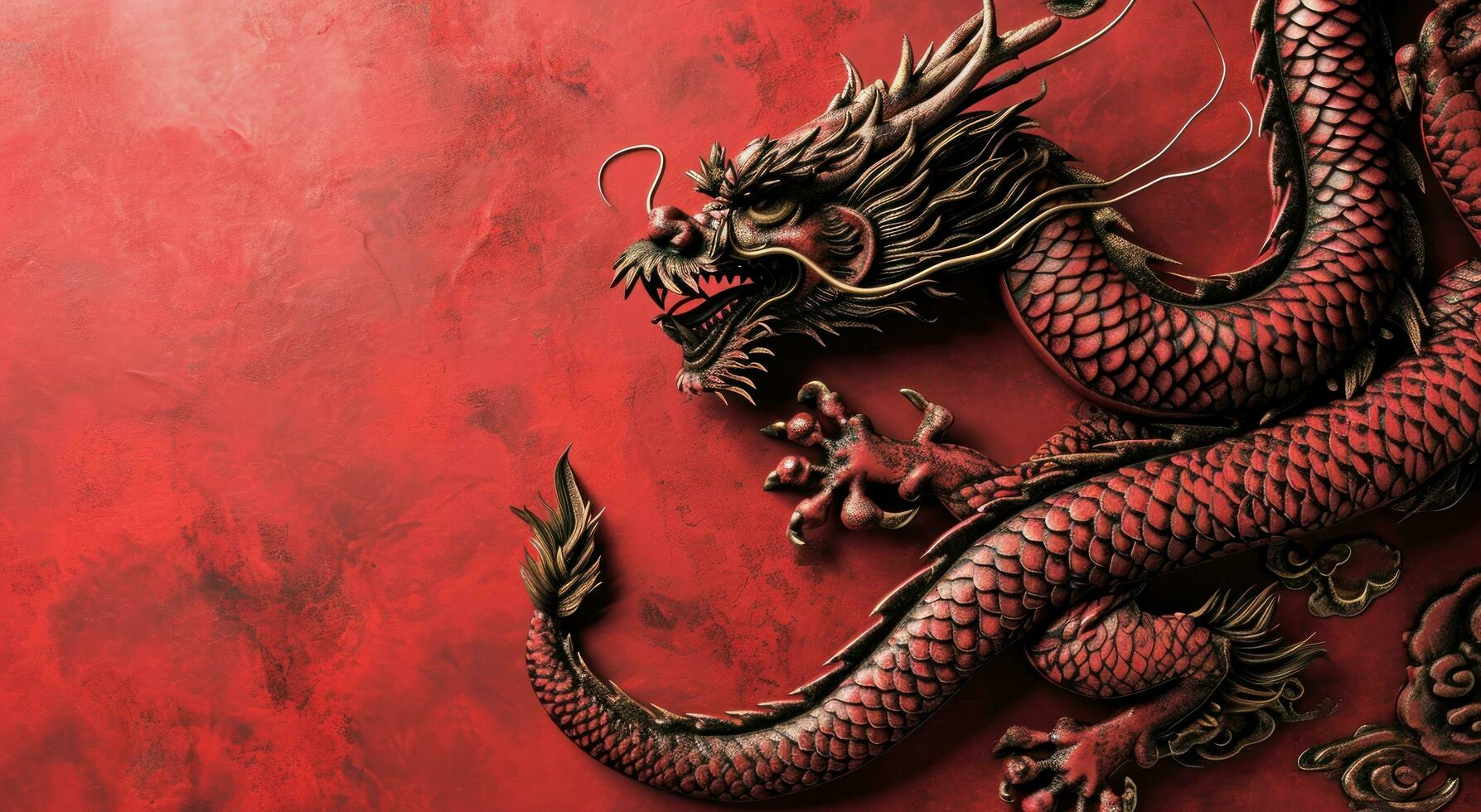 AI generated an chinese dragon is shown on a red background photo