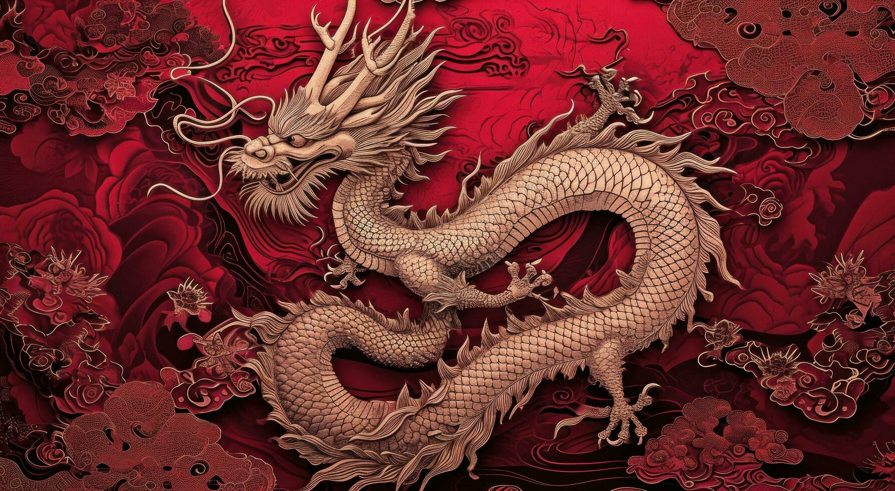 AI generated an chinese dragon is shown on a red background photo