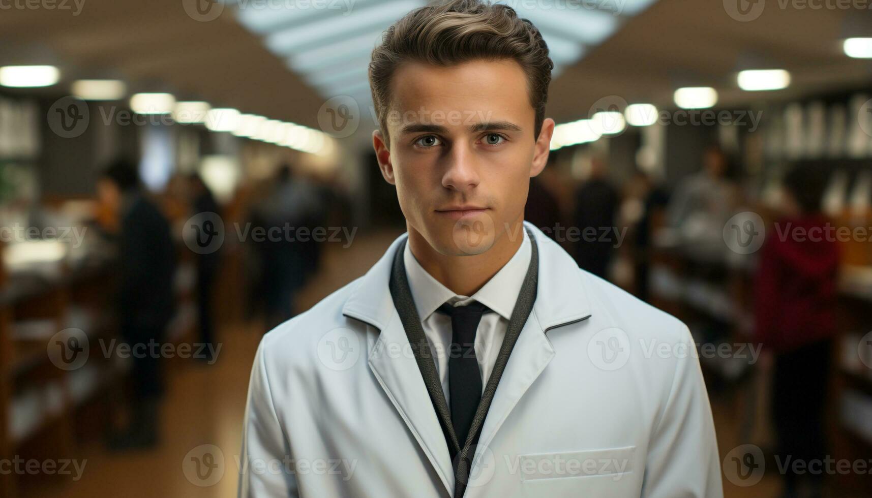 AI generated Confident businessman in suit, looking at camera, indoors generated by AI photo