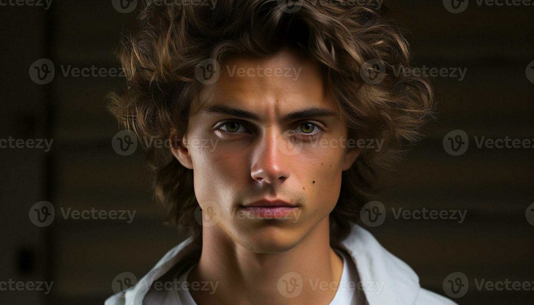 AI generated Young adult male looking at camera with confidence outdoors generated by AI photo
