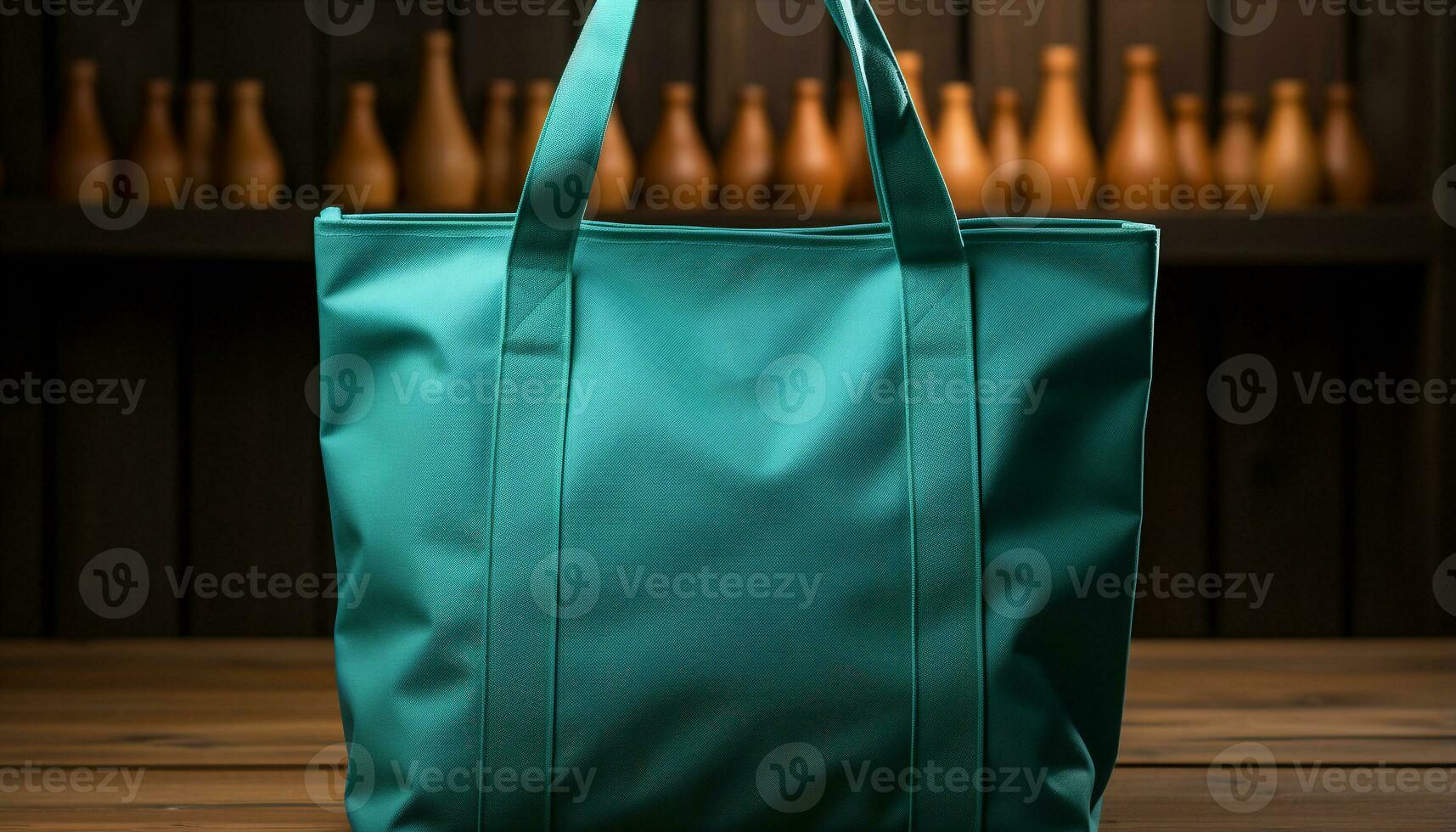 AI generated Fashion store displays modern luxury purses on wooden table generated by AI photo