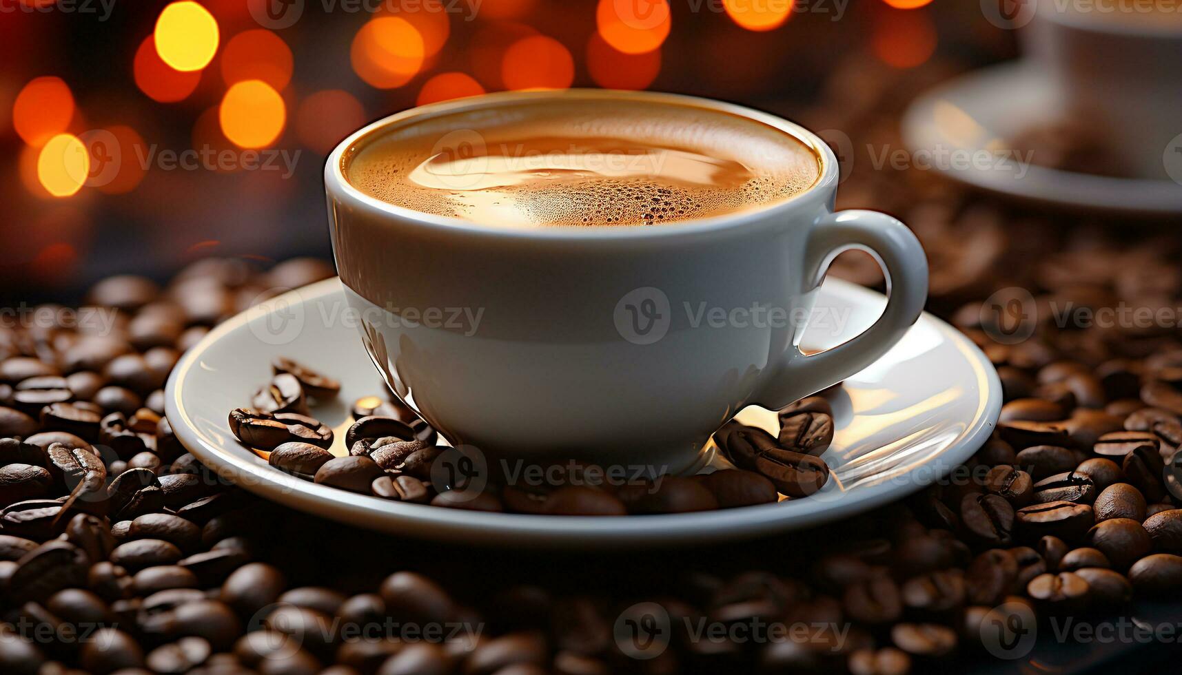 AI generated Freshly brewed coffee in a frothy cappuccino cup on wood generated by AI photo