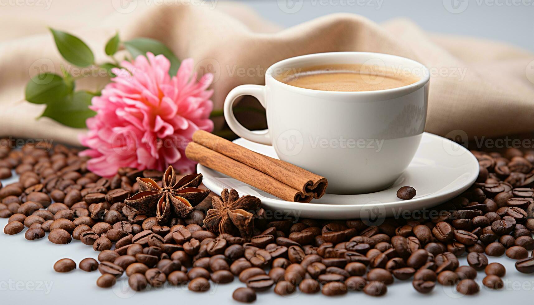 AI generated Freshly brewed coffee in a ceramic mug on a wooden table generated by AI photo