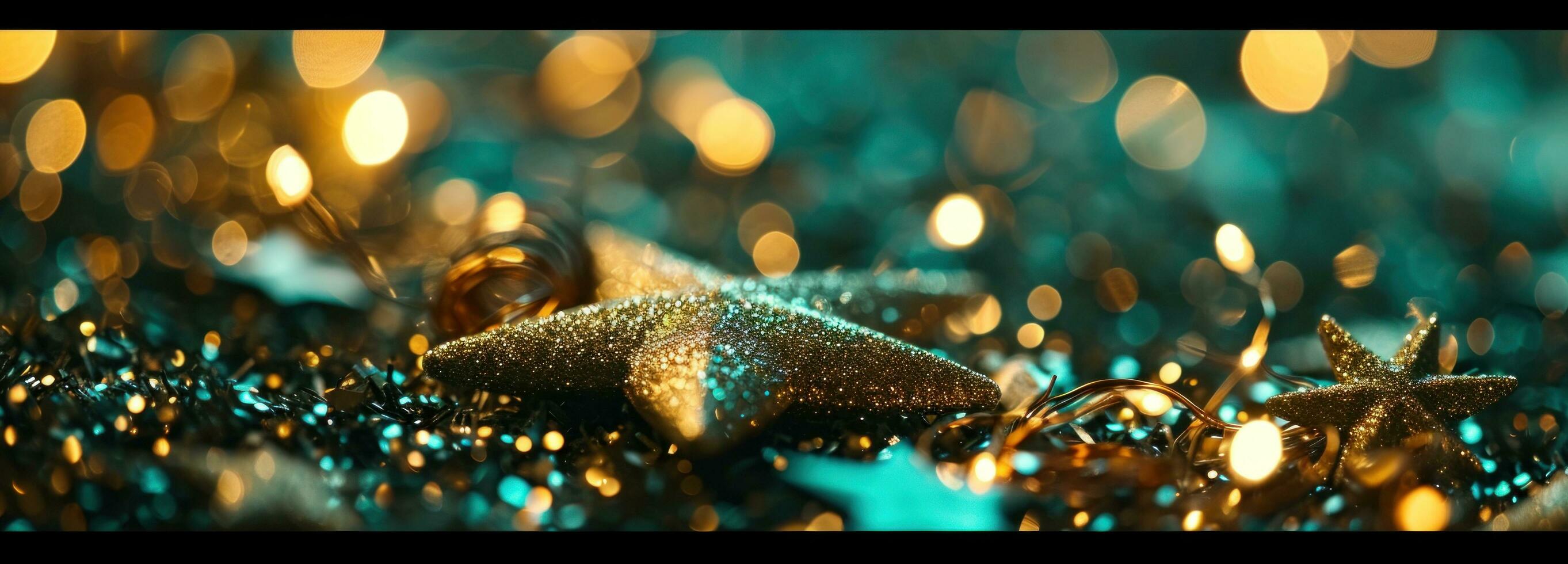 ai generado bokeh antecedentes con oro estrella y brillante anillos foto