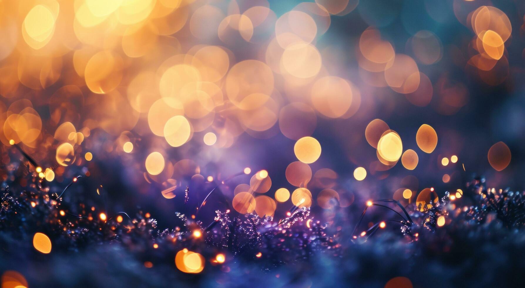 AI generated bokeh effect christmas tree background blurred and shining christmas rings and lights photo