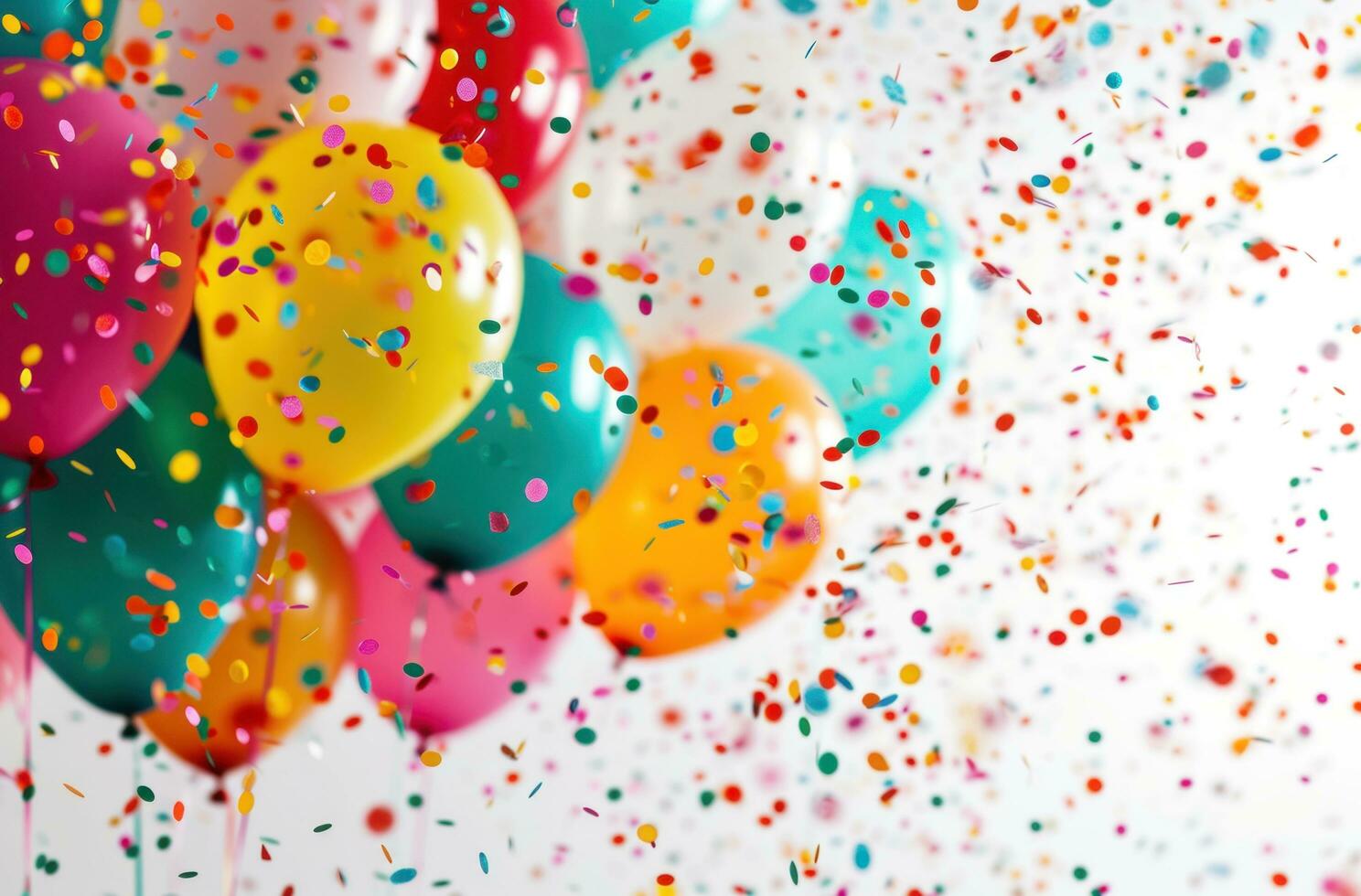 AI generated colorful balloons and confetti on a white background photo