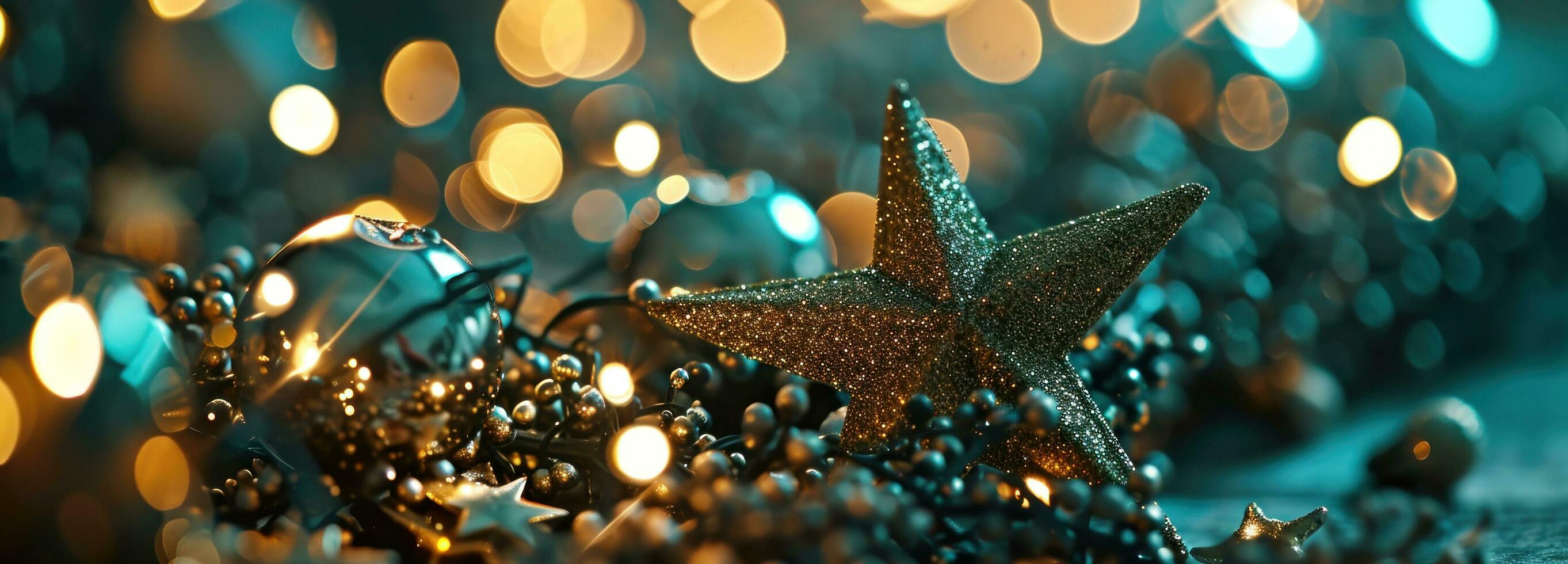 AI generated christmas star with stars on bokeh light photo