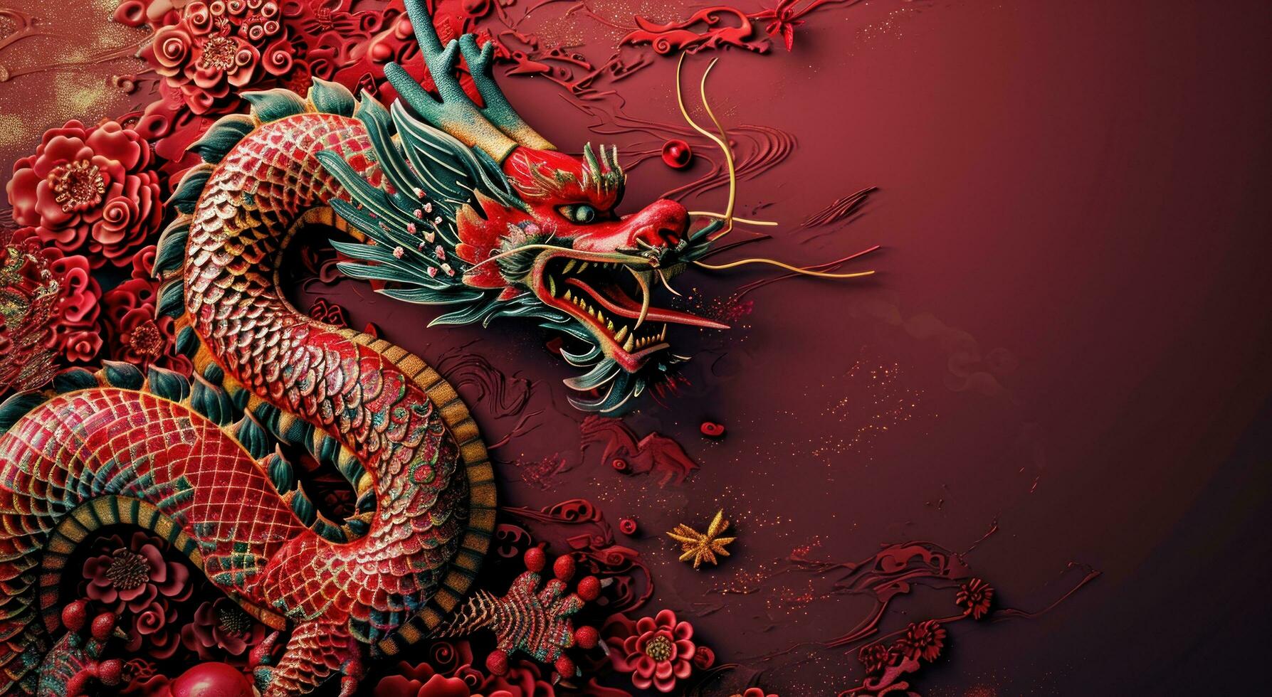 AI generated chinese new year background with colorful dragon photo