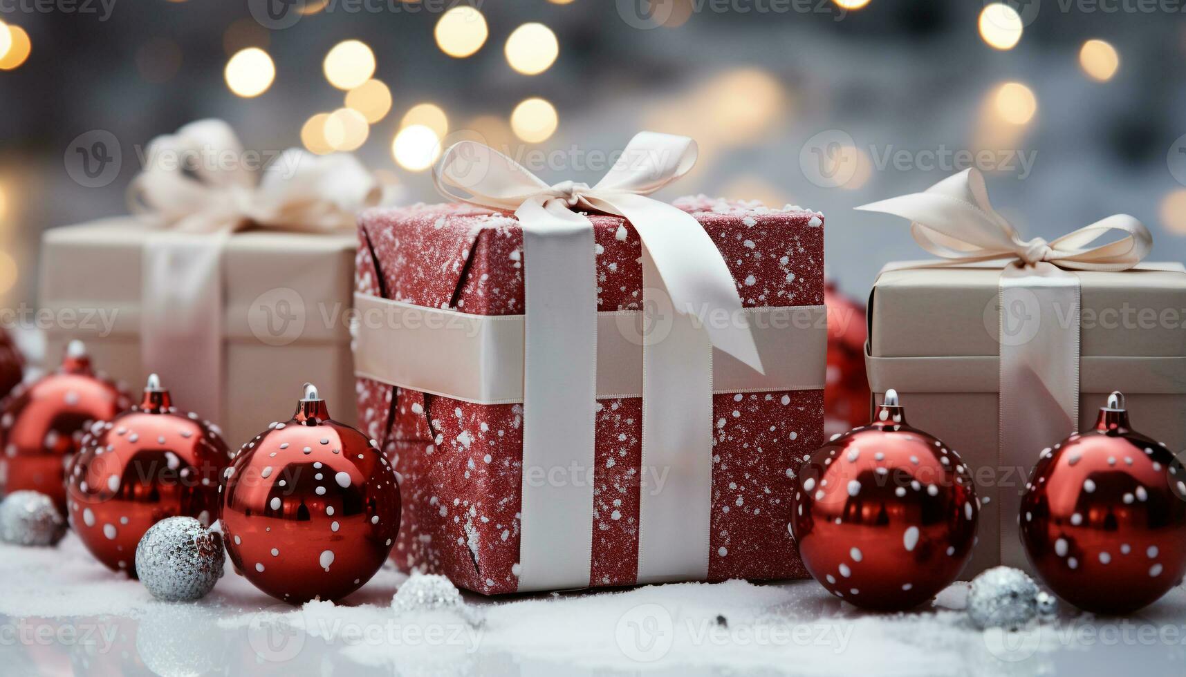 AI generated A shiny gift box wrapped in glitter, illuminating the celebration generated by AI photo