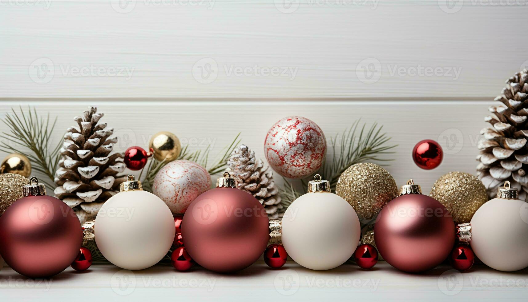 AI generated Christmas ornament ball on a wooden table, bright and shiny generated by AI photo