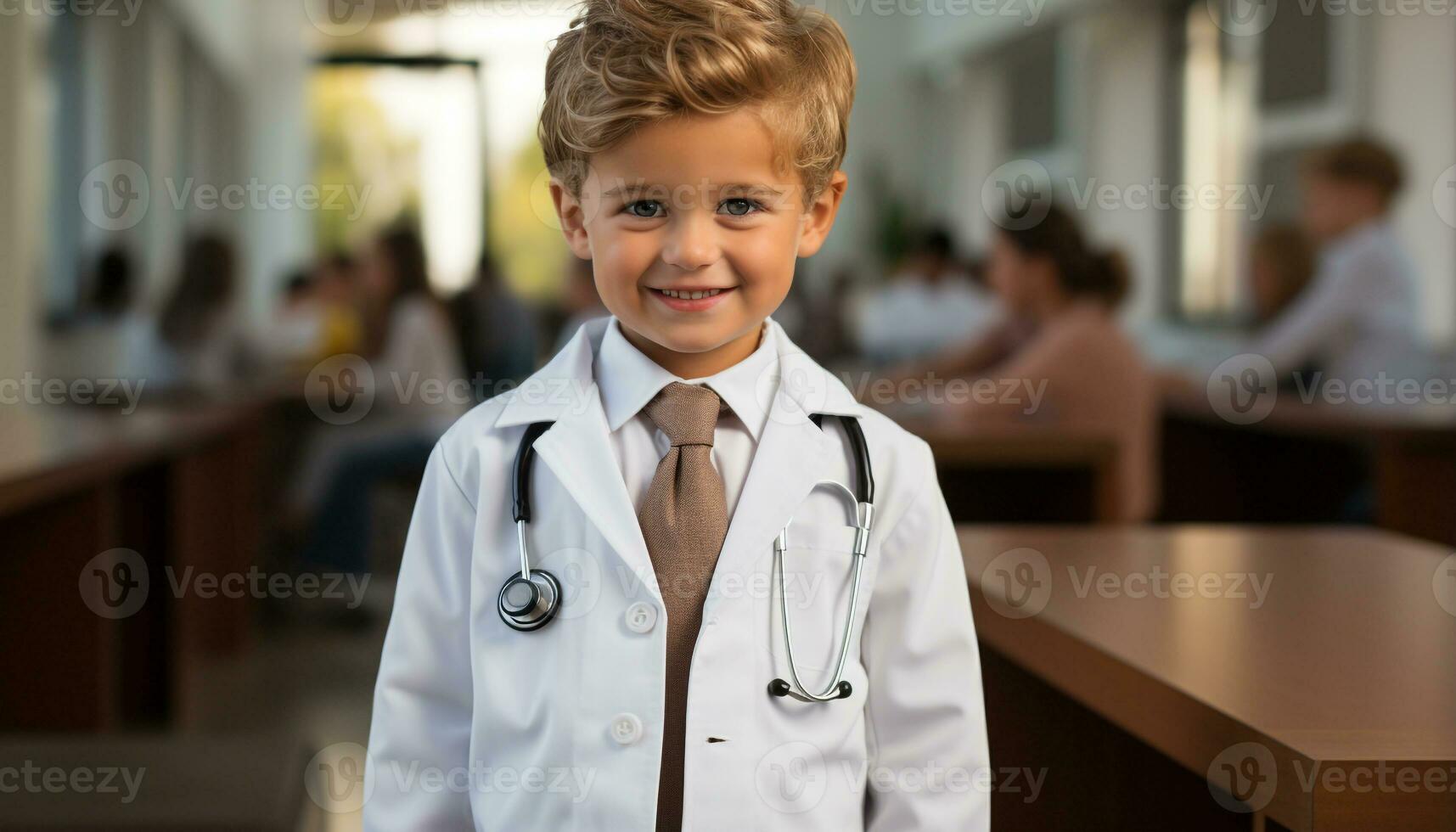 AI generated Smiling doctor with stethoscope, caring for children health generated by AI photo