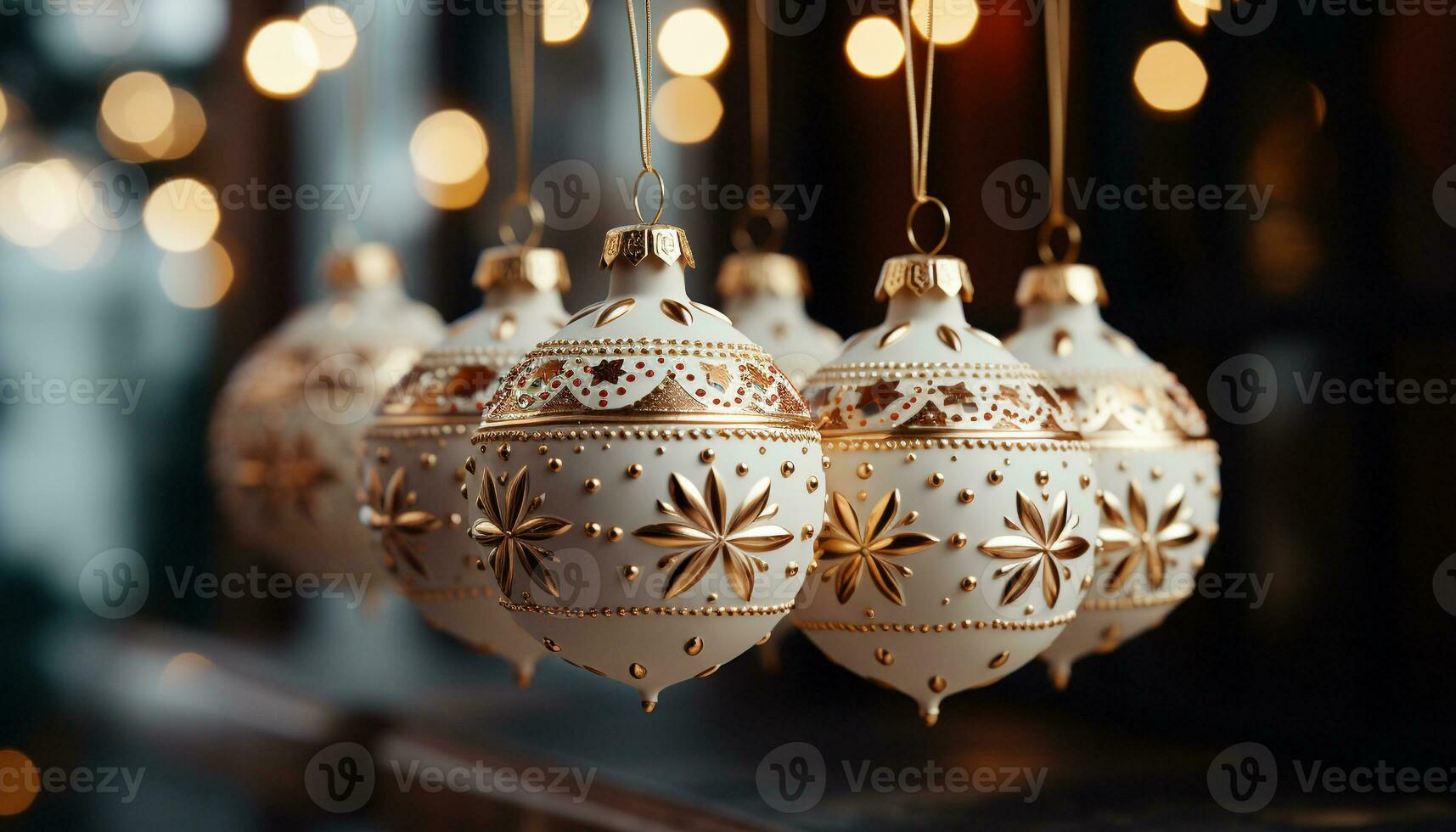AI generated Christmas ornament hanging on a glowing Christmas tree generated by AI photo