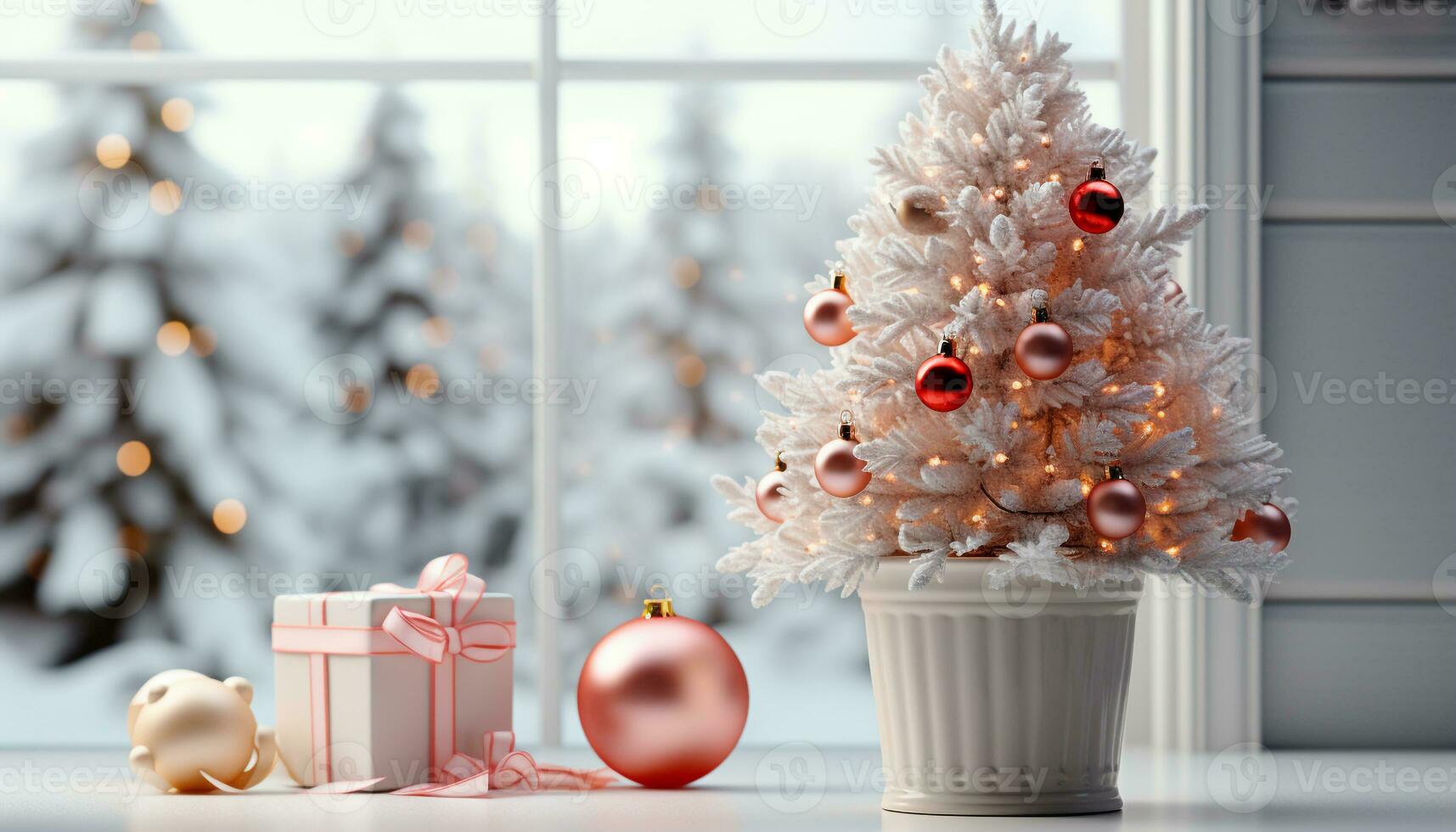 AI generated Bright gift box illuminates the winter season indoors generated by AI photo