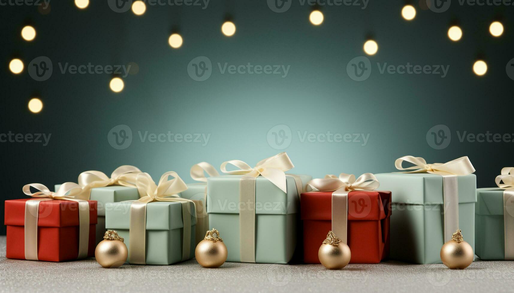 AI generated A glowing gift box wrapped in shiny blue wrapping paper generated by AI photo