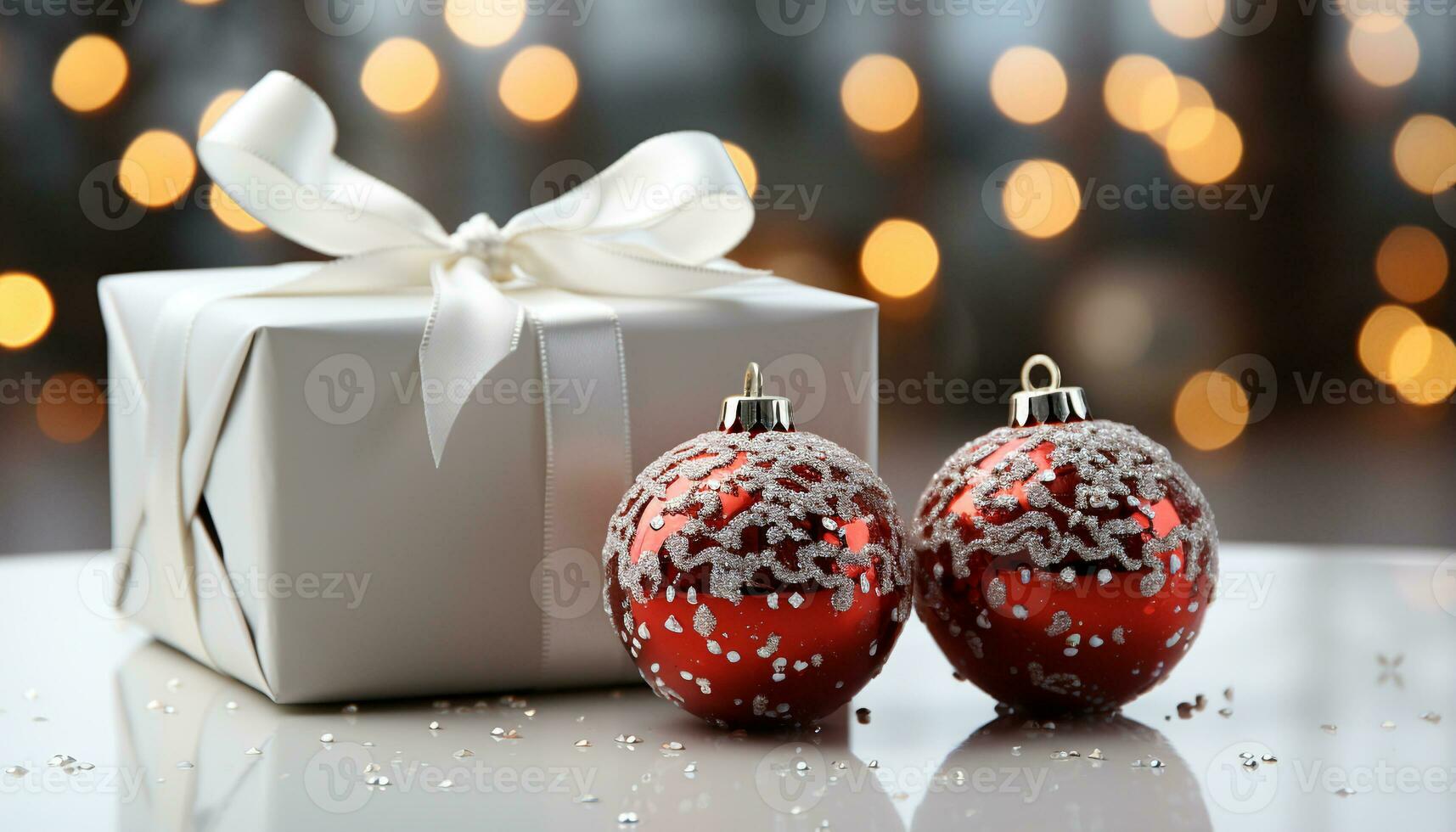 AI generated Christmas ornament glowing in a vibrant gold box generated by AI photo