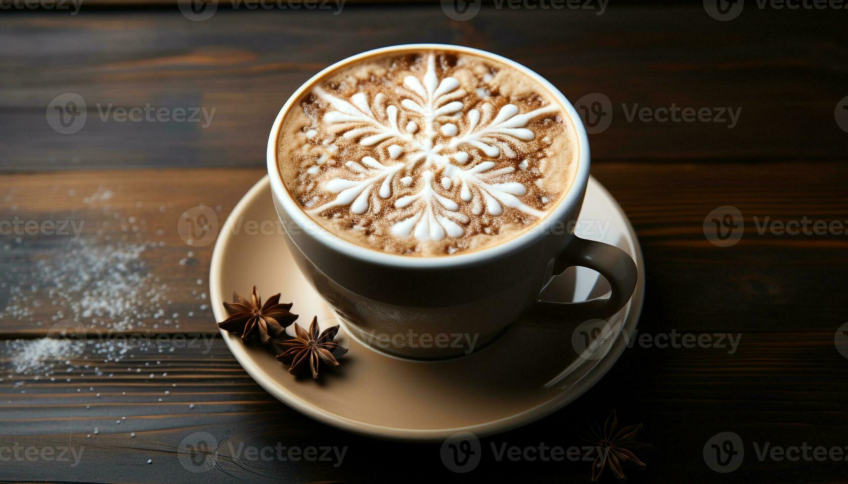 AI generated Frothy cappuccino on wooden table, a perfect coffee break generated by AI photo