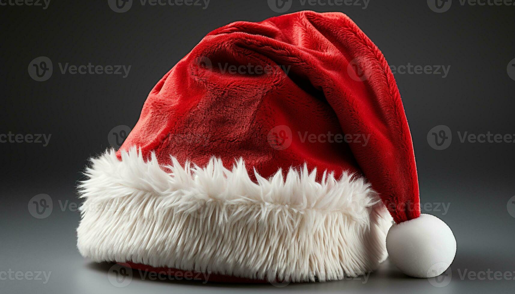AI generated Winter celebration fluffy cap, cute gift, shiny decoration, snow background generated by AI photo