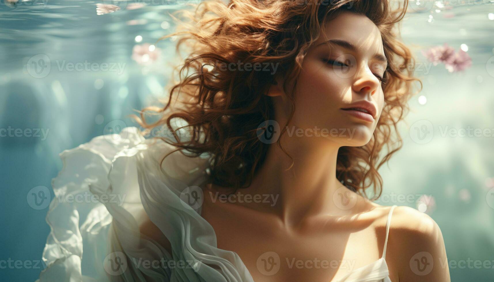 AI generated Young woman enjoying the summer breeze in nature beauty generated by AI photo