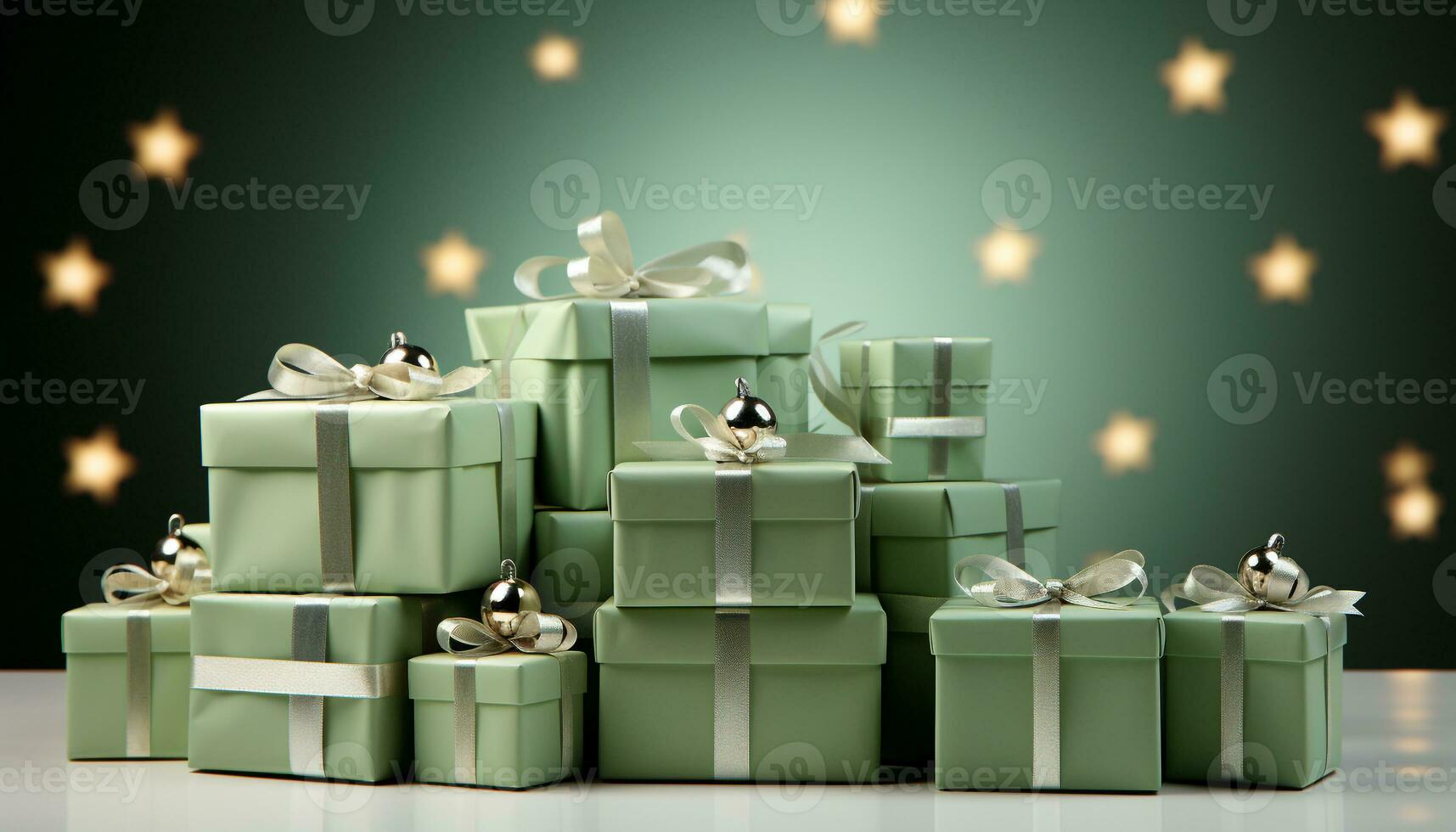 AI generated Shiny gift box wrapped in winter themed wrapping paper generated by AI photo