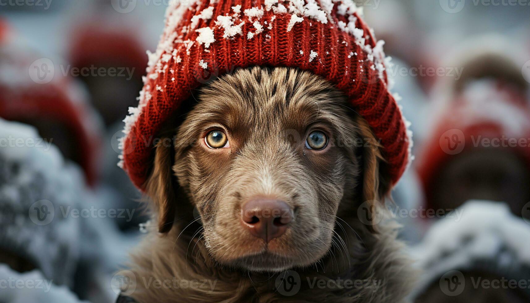AI generated Cute dog in winter, sitting outdoors, looking at camera generated by AI photo