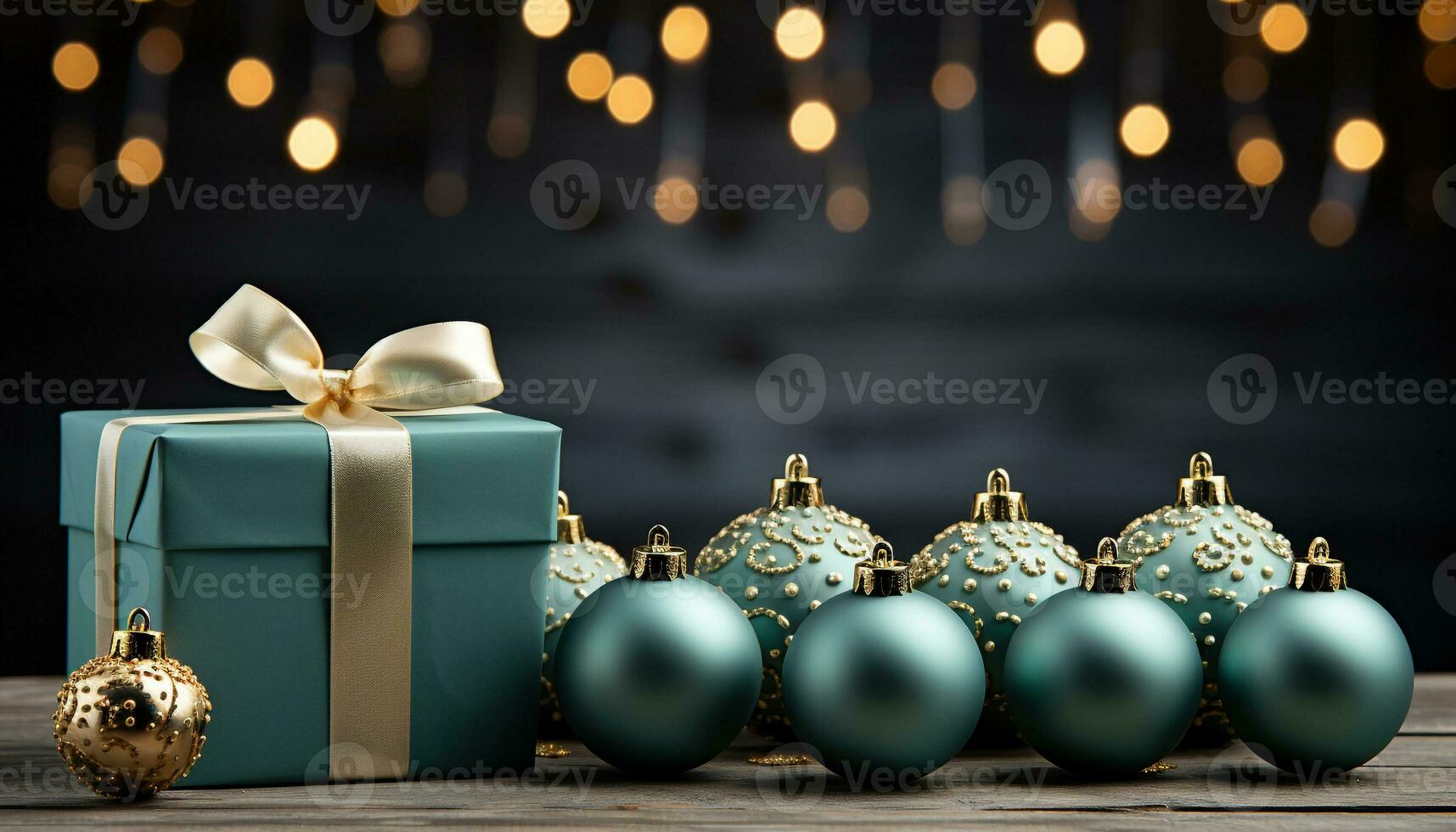 AI generated Glowing gold ornament illuminates winter celebration on decorated table generated by AI photo