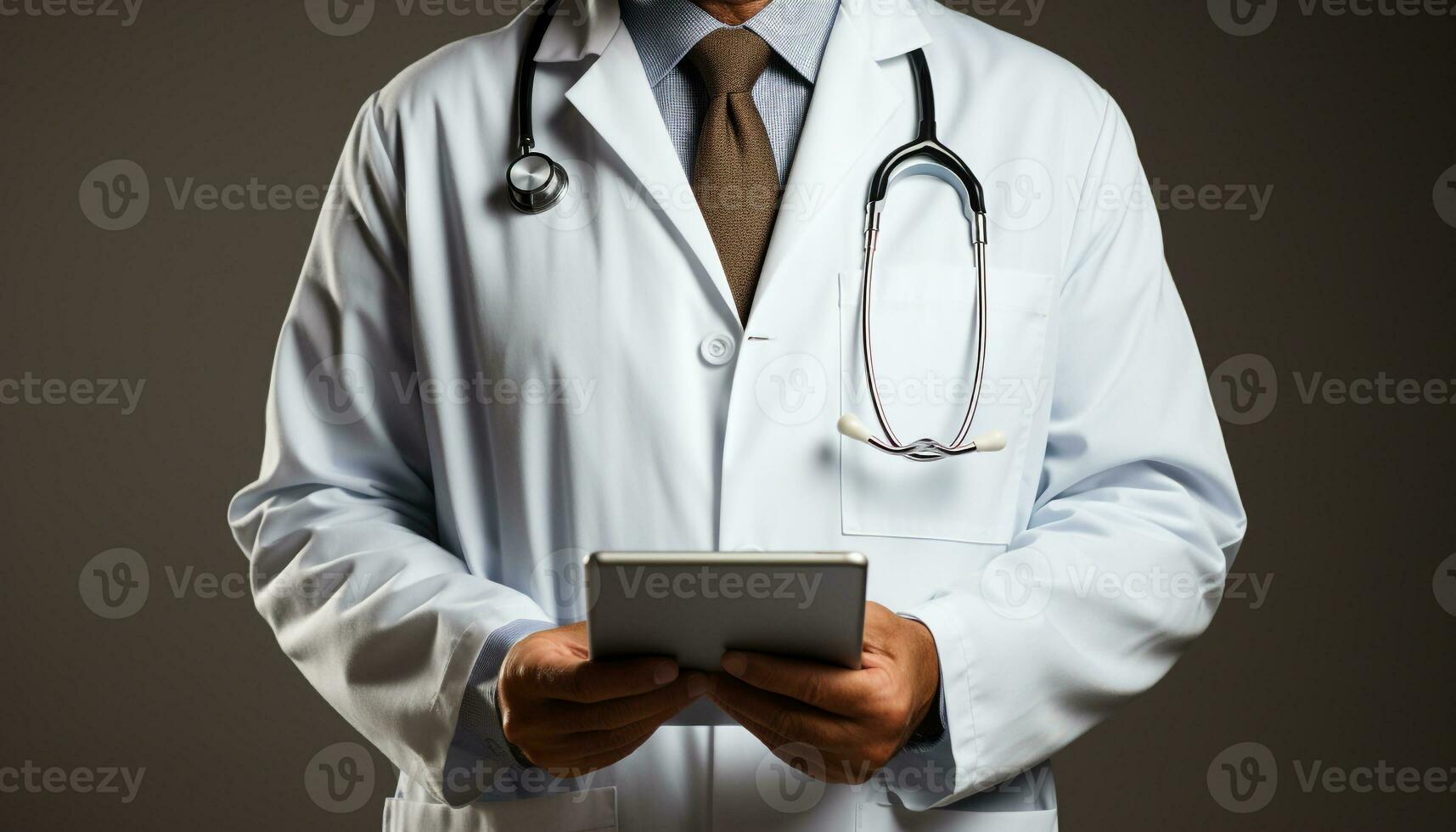 ai generado un confidente médico participación un digital tableta en un hospital generado por ai foto