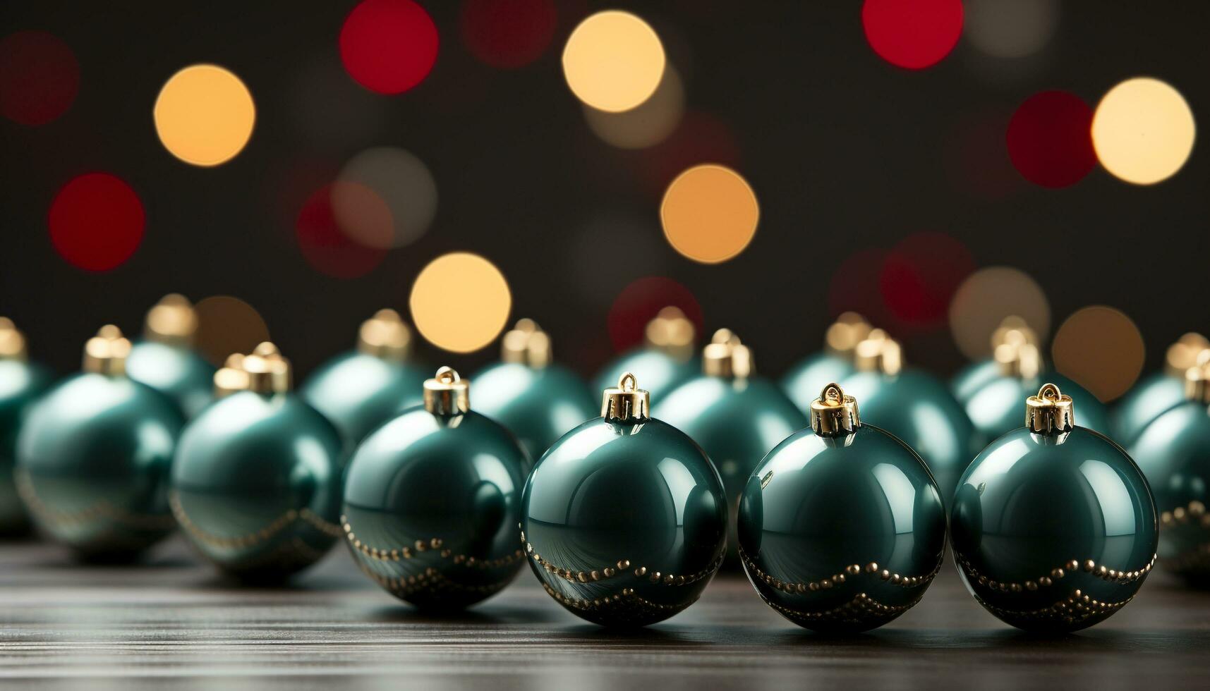 AI generated Christmas lights glowing in a row, illuminating the winter night generated by AI photo