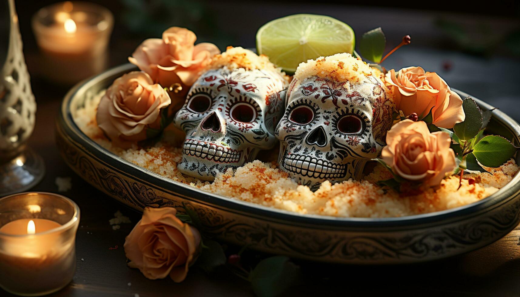 AI generated Day of the Dead celebration spooky decoration, candle, Mexican culture generated by AI photo